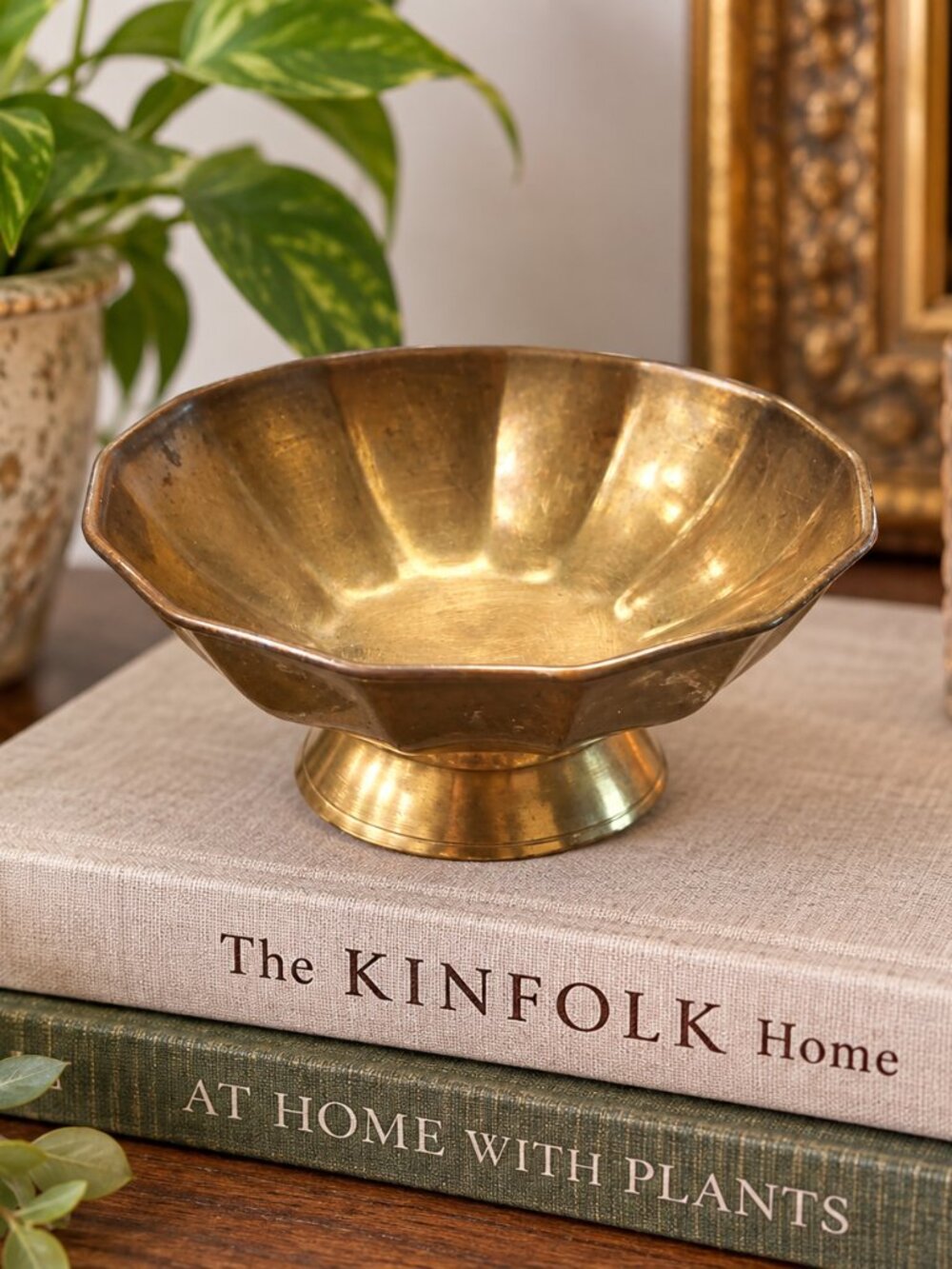 Vintage Solid Brass Made in India Pedestal Trinket Bowl